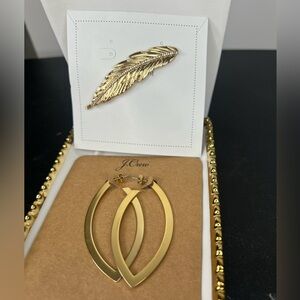 #16 J. Crew & Stella Dot Gold-Tone Leaf Marquise Hoop Earrings